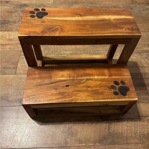 Wooden Pet/ Dog Steps with Paw Print Accents